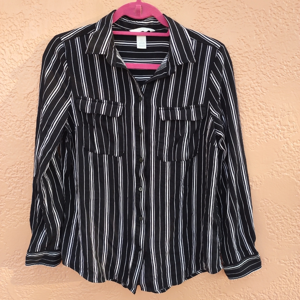 HM Women's Long Sleeves Blouse with Black & White Strips Size 6